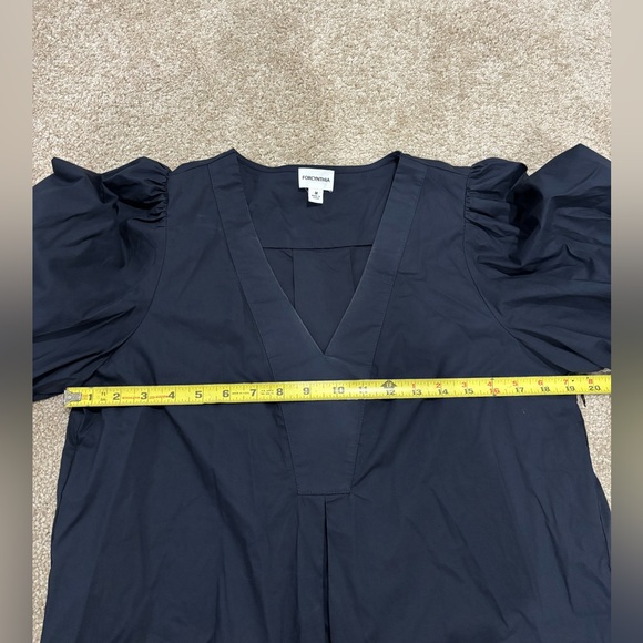 🆕 FOR CYNTHIA Navy Puff Sleeve Embroidered Hem Midi Dress - Picture 12 of 15